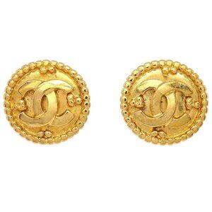 Chanel Button Clip-On Earrings Gold 96A 117318